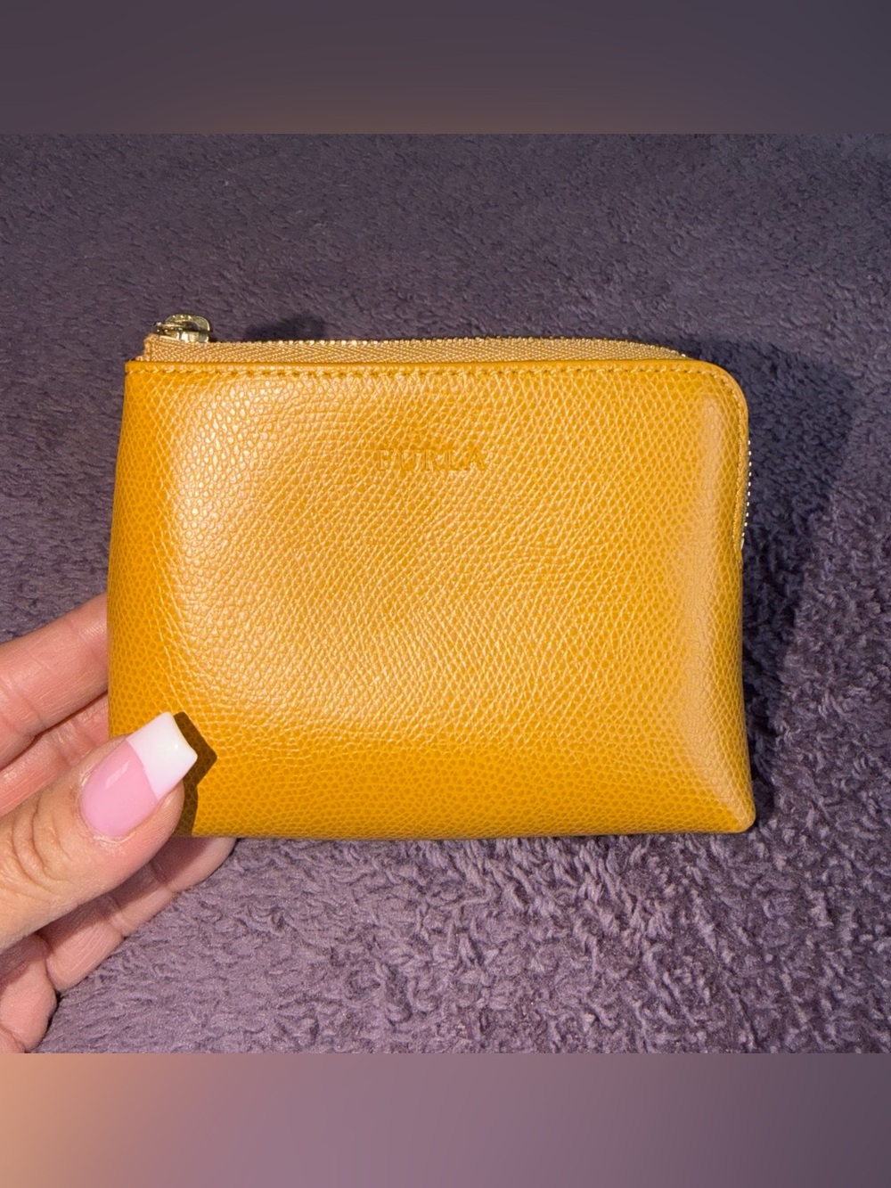 Furla 💛 Mustard Yellow Zip Small Cosmetic Pouch, Card or Cash Holder